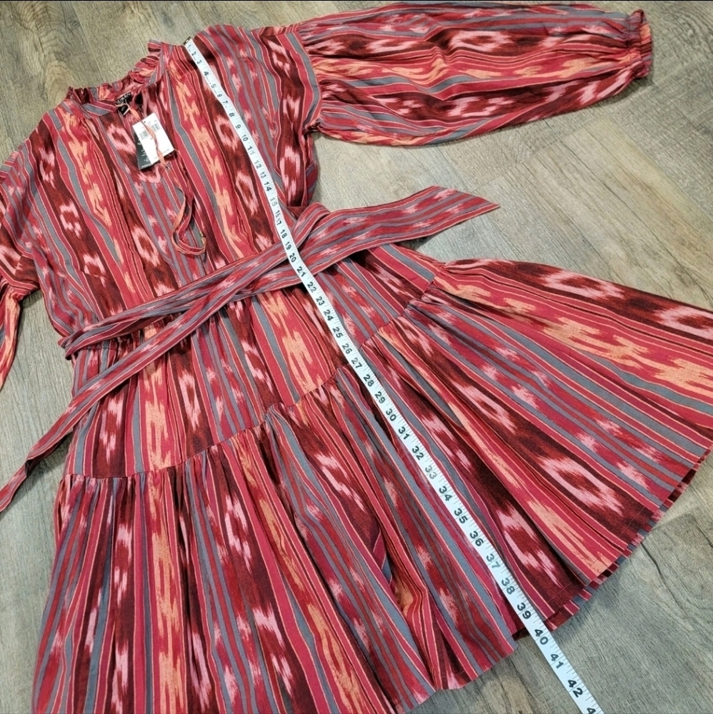 LAUREN Ralph Lauren Geo-Stripe Belted Cotton Voile Dress Red Women’s Size 16 NWT - Picture 12 of 16